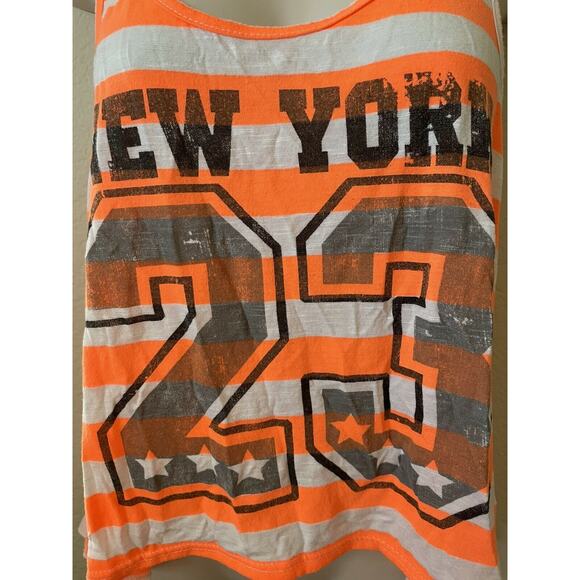 Love Republic Orange Stripe New York 23 Scoop Neck Women's Hi Lo Tank Top Size L - Picture 2 of 6